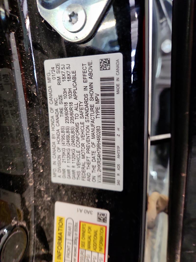 2HKRS4H79RH460283 - 2024 HONDA CR-V EXL BLACK photo 13