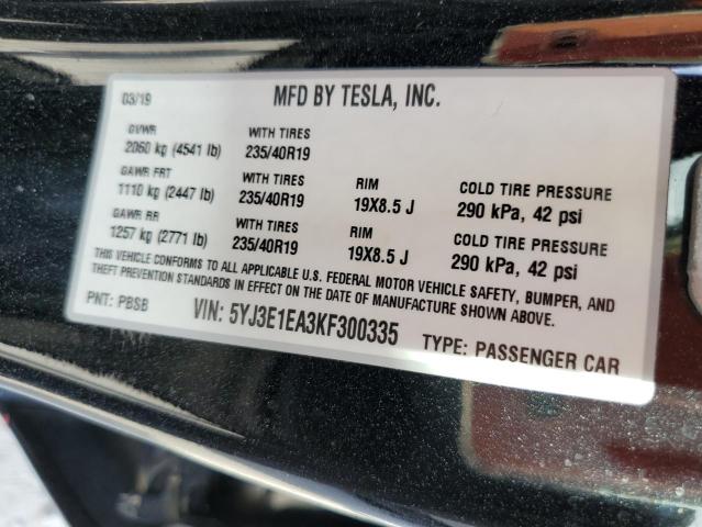 5YJ3E1EA3KF300335 - 2019 TESLA MODEL 3 BLACK photo 13