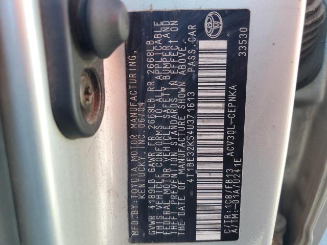 4T1BE32K54U371613 - 2004 TOYOTA CAMRY LE SILVER photo 12