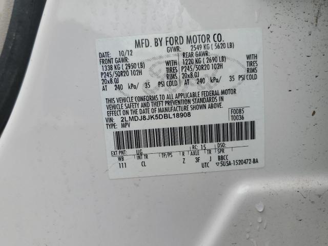 2LMDJ8JK5DBL18908 - 2013 LINCOLN MKX 白色 照片 12