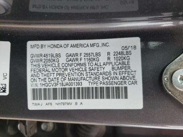 1HGCV3F18JA001393 - 2018 HONDA ACCORD HYBRID Сұр фото 13