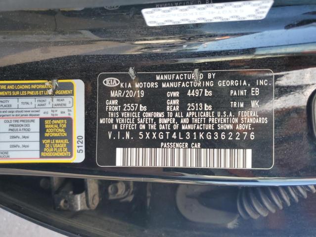 5XXGT4L31KG362276 - 2019 KIA OPTIMA LX BLACK photo 12