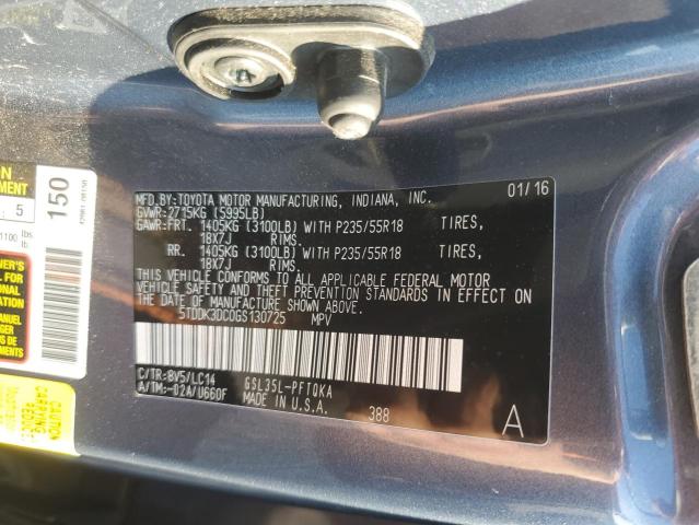 5TDDK3DC0GS130725 - 2016 TOYOTA SIENNA XLE BLUE photo 13