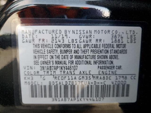 3N1AB7AP1KY446107 - 2019 NISSAN SENTRA S BLACK photo 13