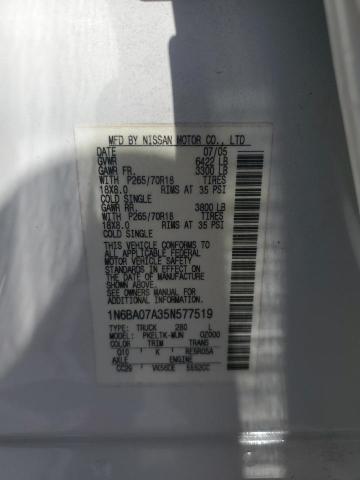 1N6BA07A35N577519 - 2005 NISSAN TITAN XE Ağ foto 12