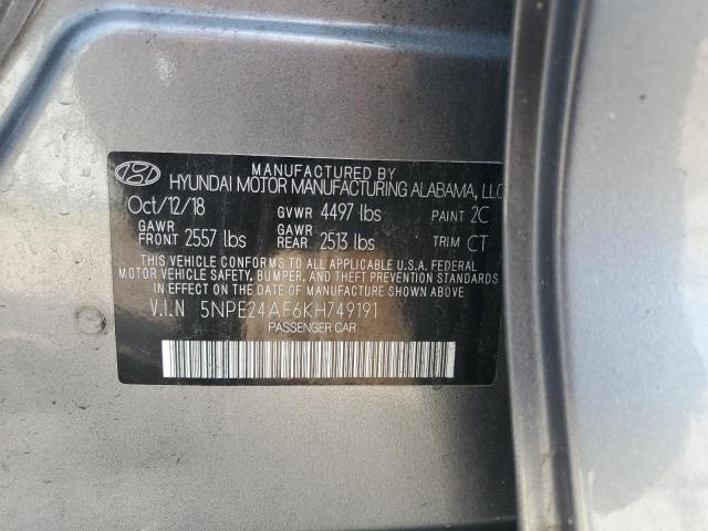 5NPE24AF6KH749191 - 2019 HYUNDAI SONATA SE ნაცრისფერი ფოტო 12