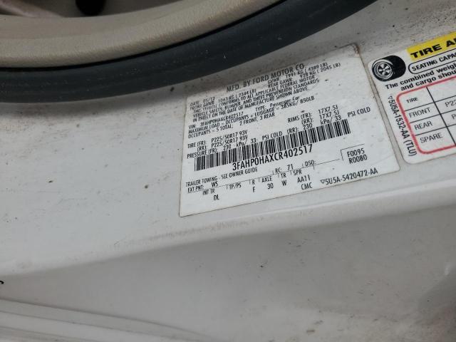 3FAHP0HAXCR402517 - 2012 FORD FUSION SE WHITE photo 13