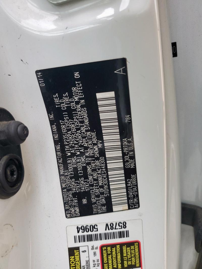 5TDYK3DC4ES448300 - 2014 TOYOTA SIENNA XLE 白色 照片 13