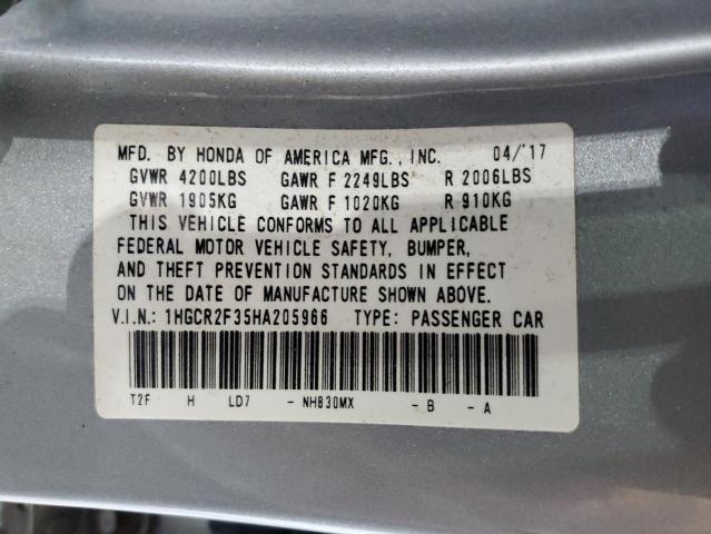1HGCR2F35HA205966 - 2017 HONDA ACCORD LX 银色 照片 12