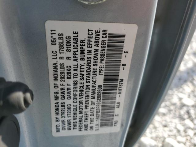 19XFB2F89CE002600 - 2012 HONDA CIVIC EX BLUE photo 12