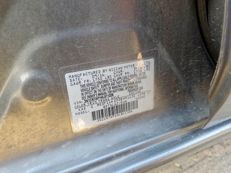 3N1CN7AP1HL811326 - 2017 NISSAN VERSA S 灰色 照片 12