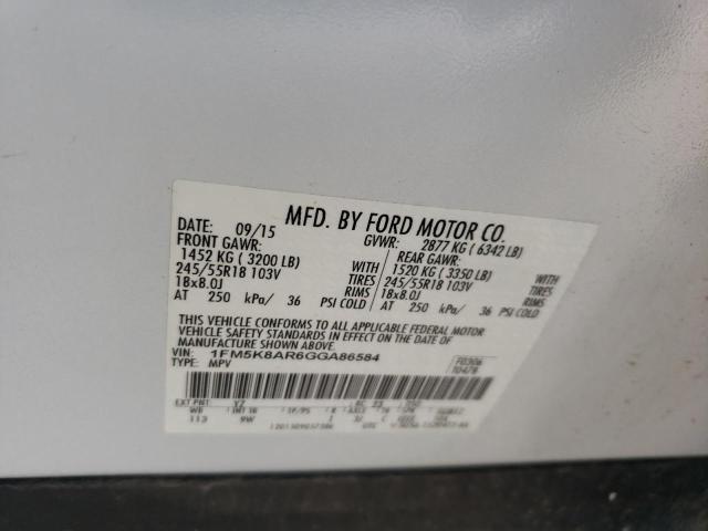 1FM5K8AR6GGA86584 - 2016 FORD EXPLORER POLICE INTERCEPTOR Белый фото 14