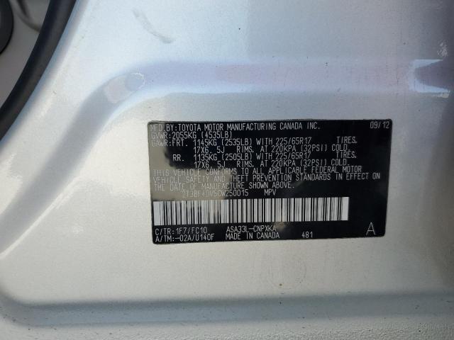 2T3BF4DV5CW250015 - 2012 TOYOTA RAV4 SILVER photo 12