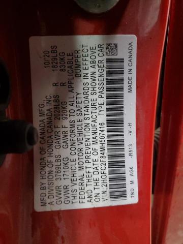 2HGFC2F84MH507416 - 2021 HONDA CIVIC SPORT RED photo 13
