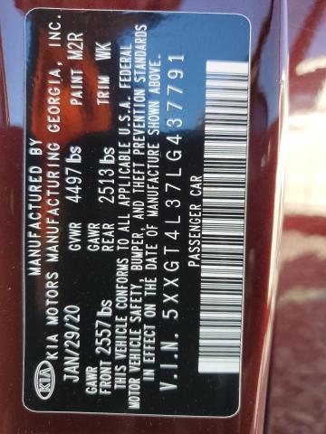 5XXGT4L37LG437791 - 2020 KIA OPTIMA LX BURGUNDY photo 13