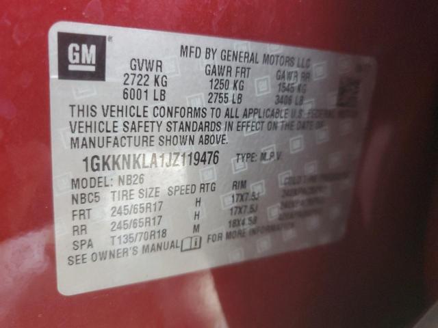 1GKKNKLA1JZ119476 - 2018 GMC ACADIA SLE ბურგუნდია ფოტო 14