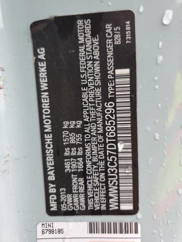 WMWSU3C57DT685296 - 2013 MINI COOPER BLUE photo 12