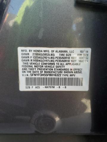 5FNYF3H55FB016322 - 2015 HONDA PILOT EXL 石墨色 照片 13