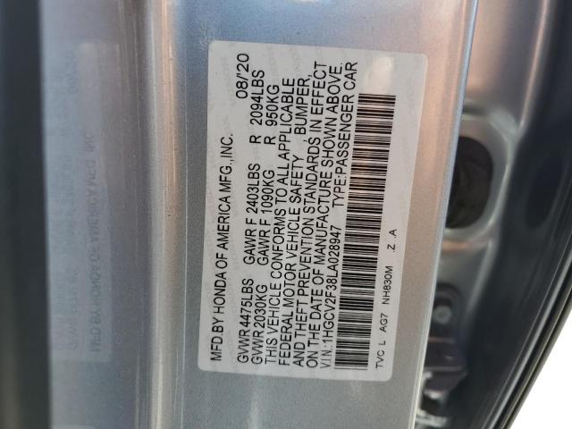 1HGCV2F38LA028947 - 2020 HONDA ACCORD SPORT 银色 照片 12