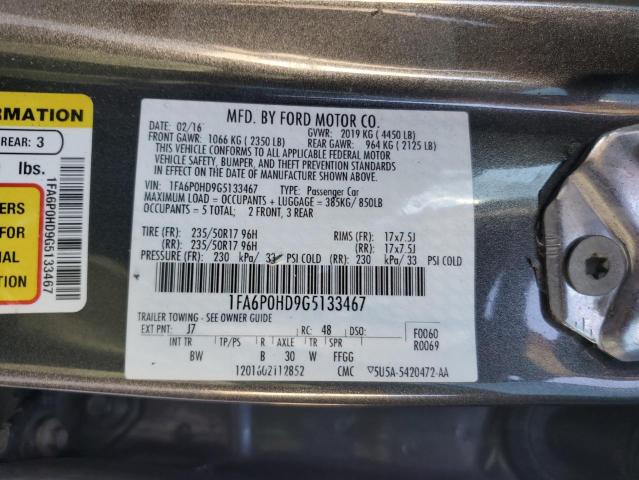 1FA6P0HD9G5133467 - 2016 FORD FUSION SE GRAY photo 12
