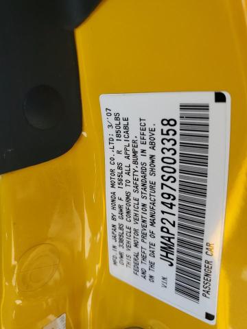 JHMAP21497S003358 - 2007 HONDA S2000 YELLOW photo 13
