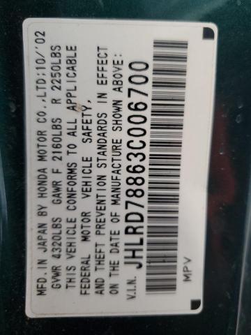JHLRD78863C006700 - 2003 HONDA CR-V EX GREEN photo 13