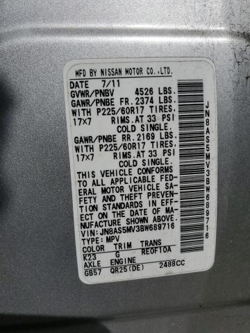 JN8AS5MV3BW689716 - 2011 NISSAN ROGUE S SILVER photo 14