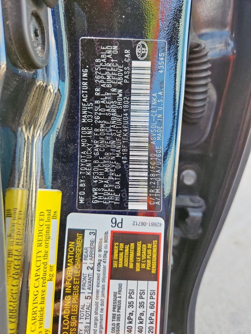 4T1BF1FK4FU041802 - 2015 TOYOTA CAMRY LE BLACK photo 12