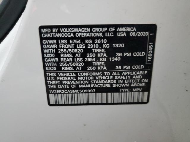 1V2ER2CA3MC509997 - 2021 VOLKSWAGEN ATLAS SEL WHITE photo 13