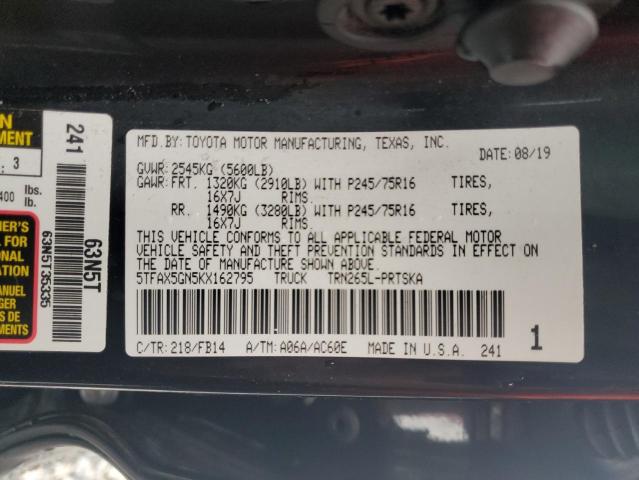 5TFAX5GN5KX162795 - 2019 TOYOTA TACOMA DOUBLE CAB Qara foto 12