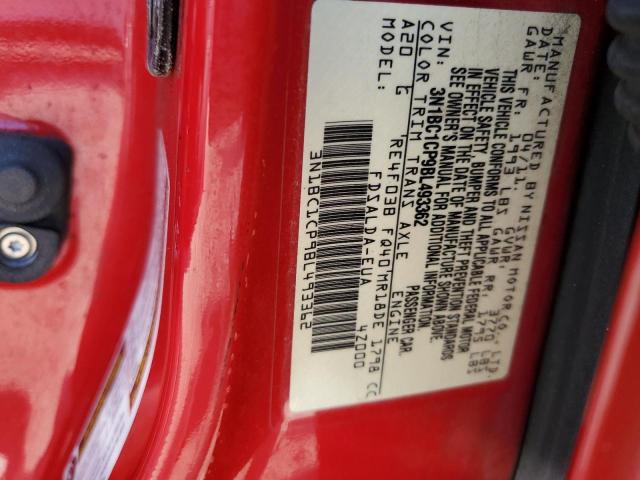 3N1BC1CP9BL493362 - 2011 NISSAN VERSA S Կարմիր լուսանկար 12