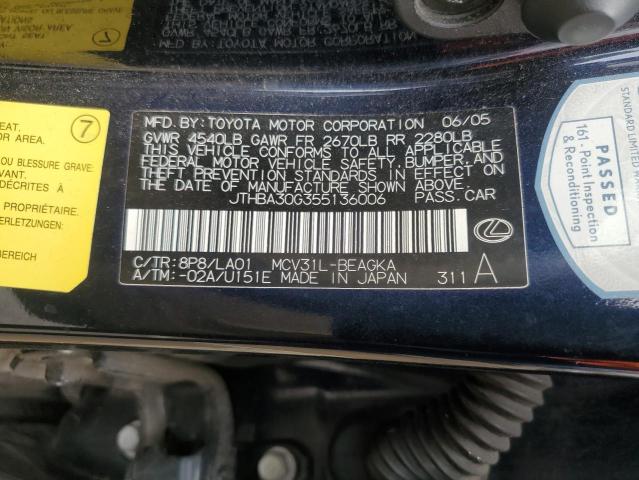 JTHBA30G355136006 - 2005 LEXUS ES 330 BLUE photo 12