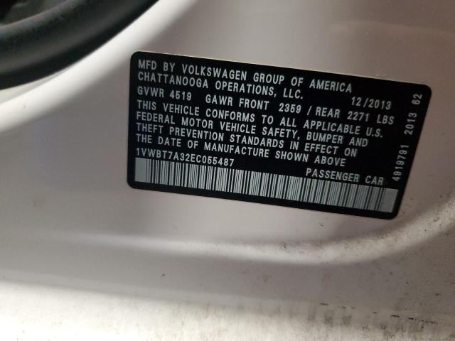1VWBT7A32EC055487 - 2014 VOLKSWAGEN PASSAT SE 白色 照片 13