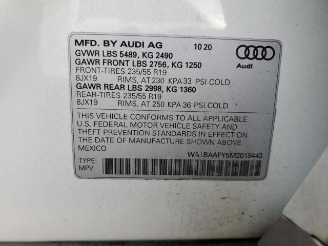 WA1BAAFY5M2018443 - 2021 AUDI Q5 PREMIUM PLUS 白色 照片 14