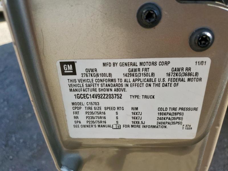 1GCEC14V92Z203752 - 2002 CHEVROLET SILVERADO C1500 银色 照片 12