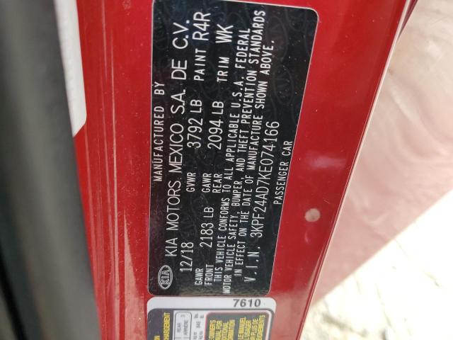 3KPF24AD7KE074166 - 2019 KIA FORTE FE 红色 照片 12