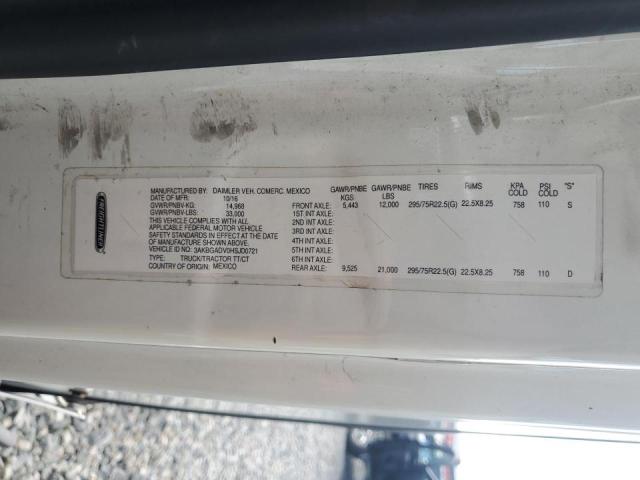 3AKBGADV0HSJD0721 - 2017 FREIGHTLINER CASCADIA 1 თეთრი ფოტო 10