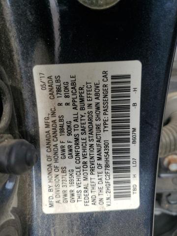 2HGFC2F78HH543901 - 2017 HONDA CIVIC EX GRAY photo 12