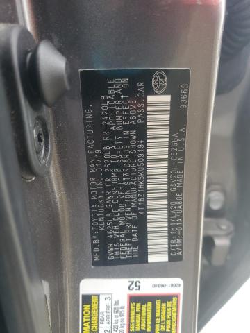 4T1BZ1HK5KU509194 - 2019 TOYOTA CAMRY XSE GRAY photo 12