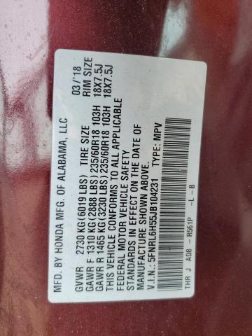 5FNRL6H55JB104231 - 2018 HONDA ODYSSEY EX برغندي صورة 13