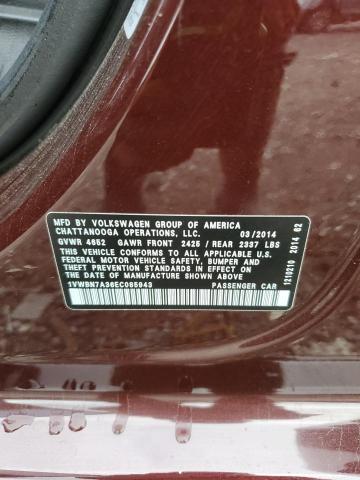 1VWBN7A36EC085943 - 2014 VOLKSWAGEN PASSAT SE Tünd qırmızı foto 13