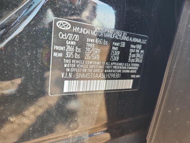 5NMS33AA5LH298381 - 2020 HYUNDAI SANTA FE SEL BLACK photo 13