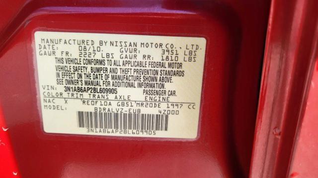 3N1AB6AP2BL609905 - 2011 NISSAN SENTRA 2.0 红色 照片 10