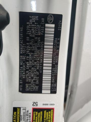 4T1T11AKXNU004925 - 2022 TOYOTA CAMRY SE WHITE photo 12