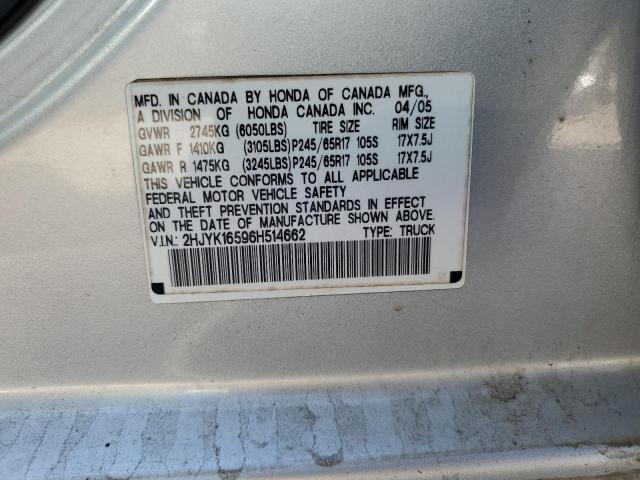 2HJYK16596H514662 - 2006 HONDA RIDGELINE RTL Gümüş foto 12