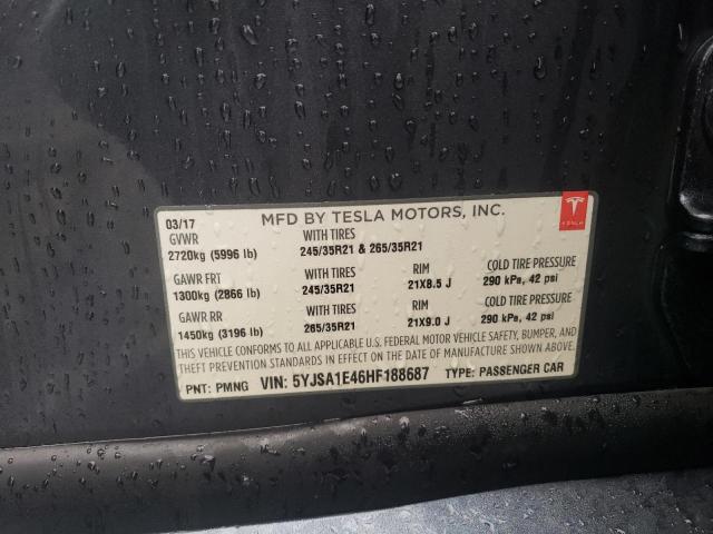 5YJSA1E46HF188687 - 2017 TESLA MODEL S GRAY photo 12