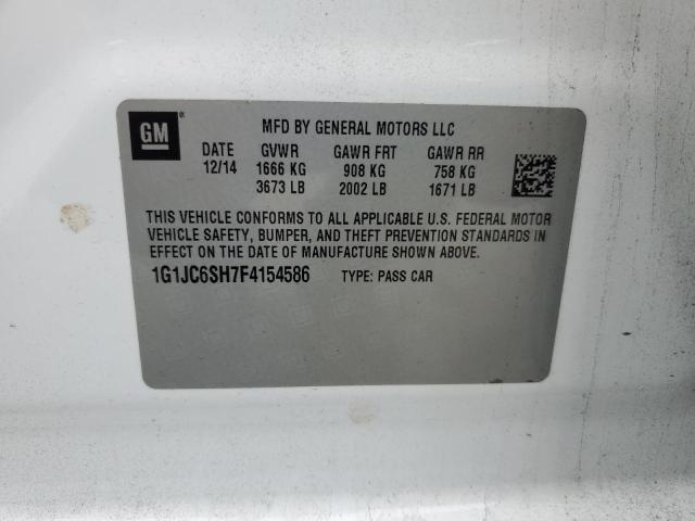 1G1JC6SH7F4154586 - 2015 CHEVROLET SONIC LT თეთრი ფოტო 12