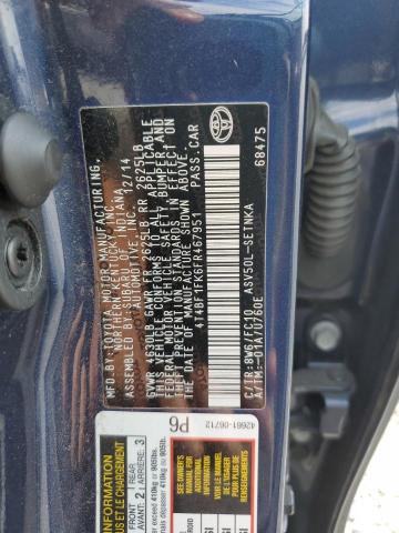 4T4BF1FK6FR467951 - 2015 TOYOTA CAMRY LE BLUE photo 12