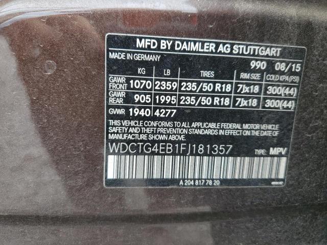 WDCTG4EB1FJ181357 - 2015 MERCEDES-BENZ GLA 250 棕色 照片 13