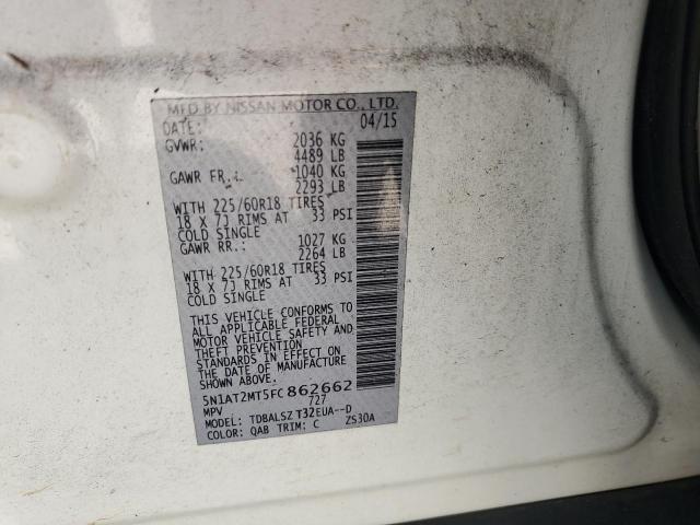 5N1AT2MT5FC862662 - 2015 NISSAN ROGUE S WHITE photo 13